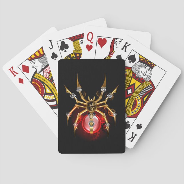 Steampunk spider on black poker cards (Back)