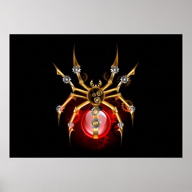 Steampunk spider on black poster (Front)