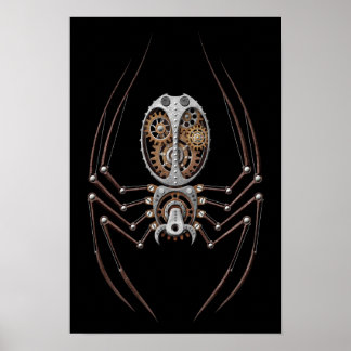Steampunk Spider on Black Poster