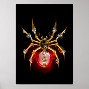 Steampunk spider on black poster