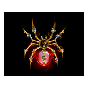 Steampunk spider on black poster