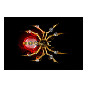 Steampunk spider on black poster