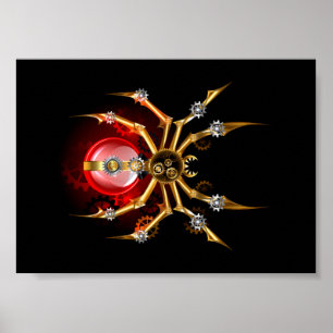 Steampunk spider on black poster