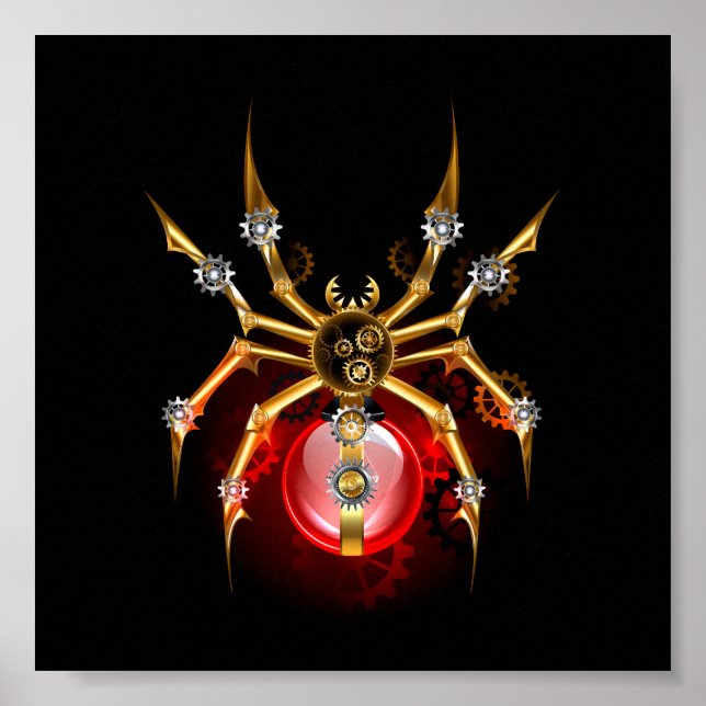 Steampunk spider on black poster (Front)