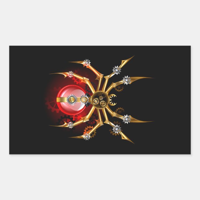 Steampunk spider on black rectangular sticker (Front)