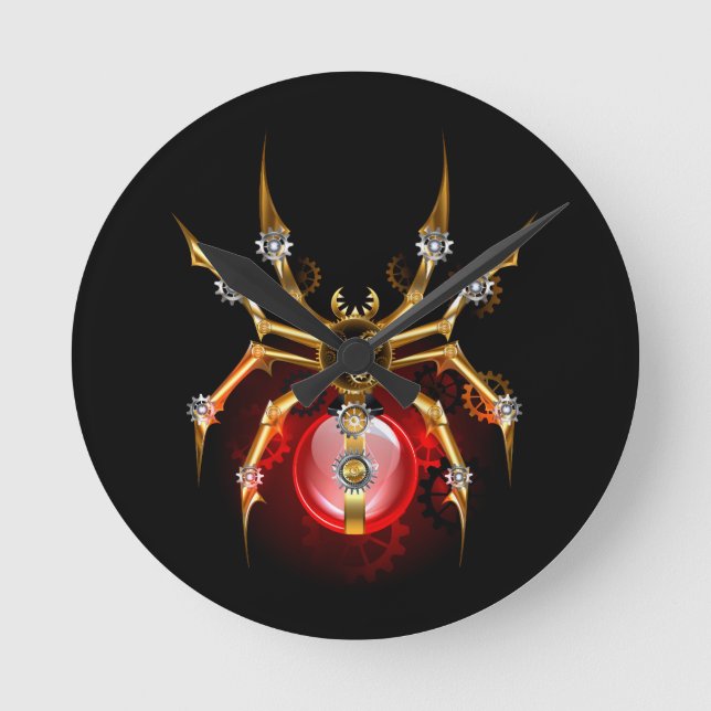 Steampunk spider on black round clock (Front)