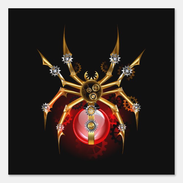 Steampunk spider on black sign (Front)