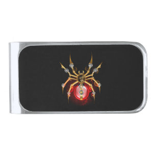 Steampunk spider on black silver finish money clip