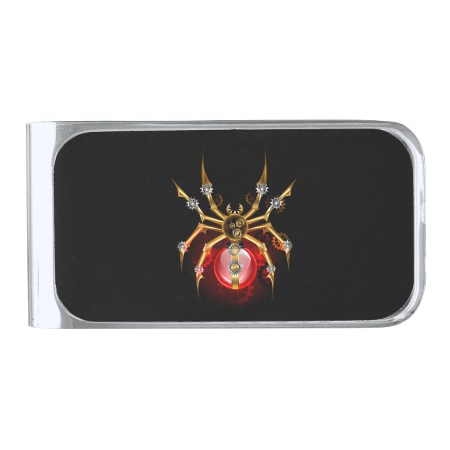 Steampunk spider on black silver finish money clip (Front)