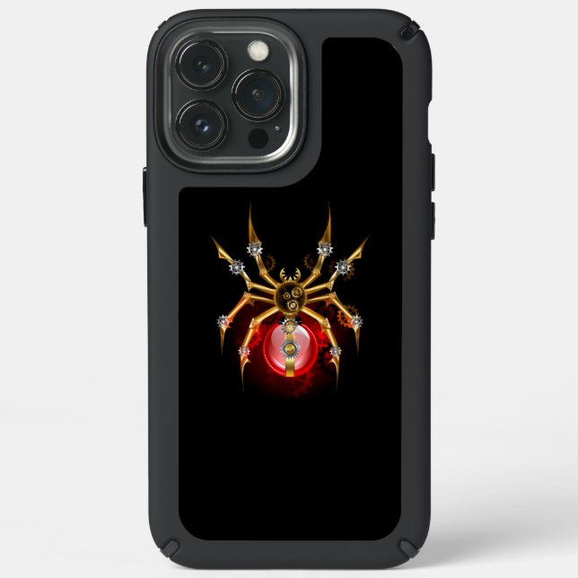 Steampunk spider on black speck iPhone 13 pro max case (Front)