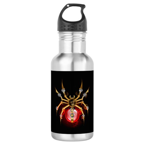 Steampunk spider on black stainless steel water bottle