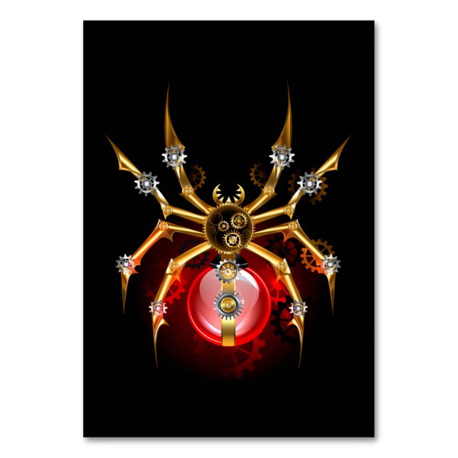 Steampunk spider on black table number (Front)