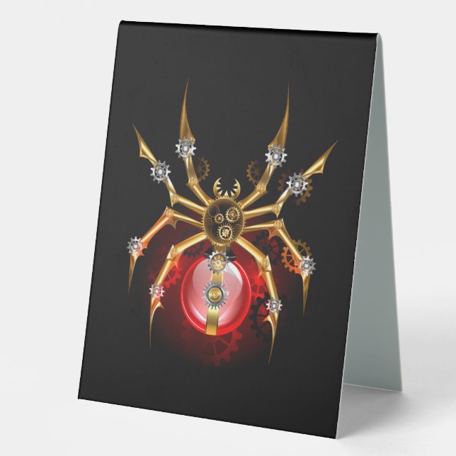 Steampunk spider on black table tent (Front)