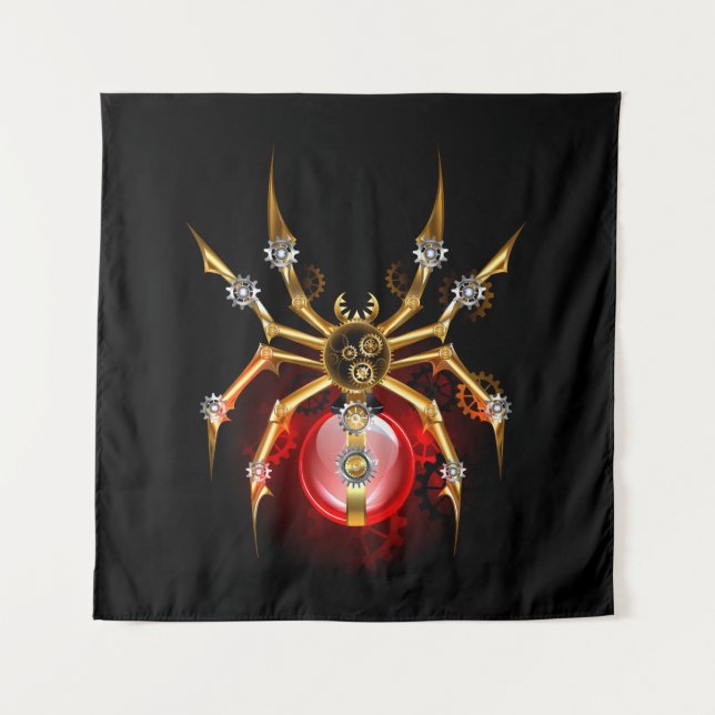 Steampunk spider on black tapestry (Front)
