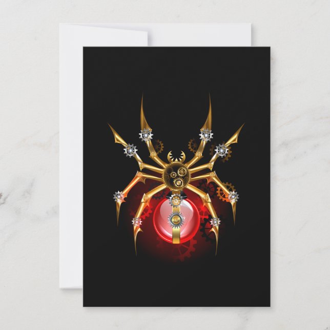 Steampunk spider on black thank you card (Front)
