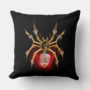 Steampunk spider on black throw pillow