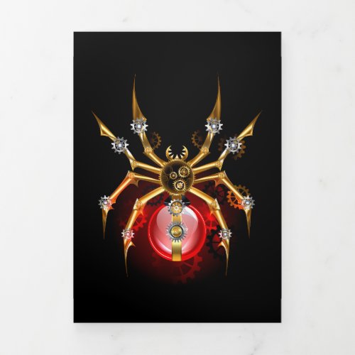 Steampunk spider on black Tri_Fold holiday card