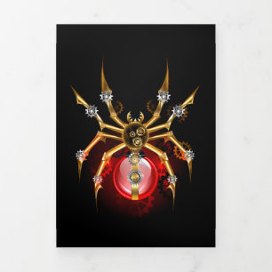 Steampunk spider on black Tri-Fold invitation