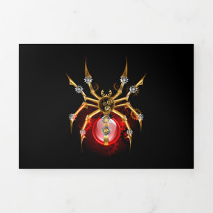 Steampunk spider on black Tri-Fold invitation