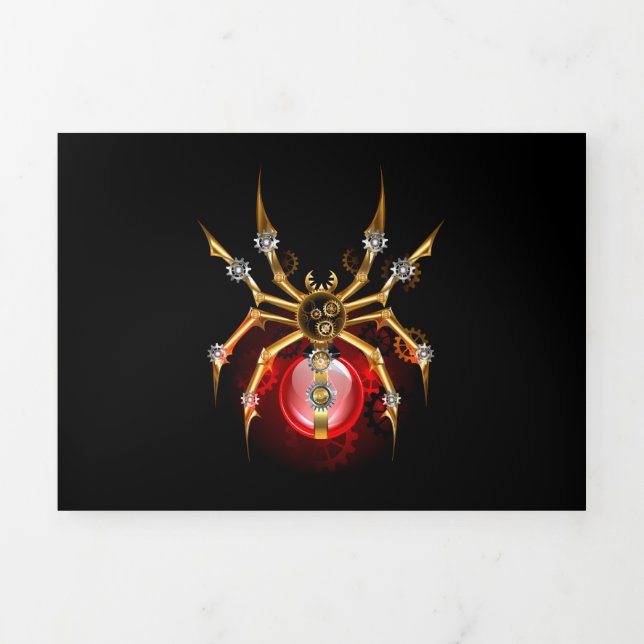 Steampunk spider on black Tri-Fold invitation (Cover)