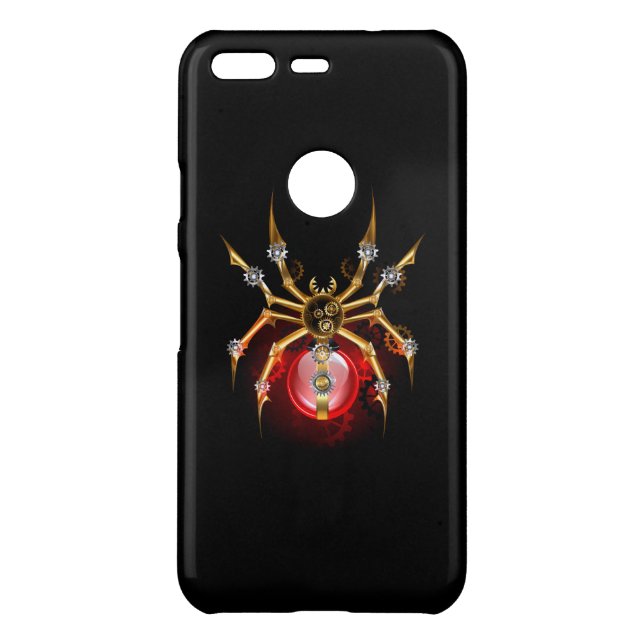 Steampunk spider on black uncommon google pixel case (Back)