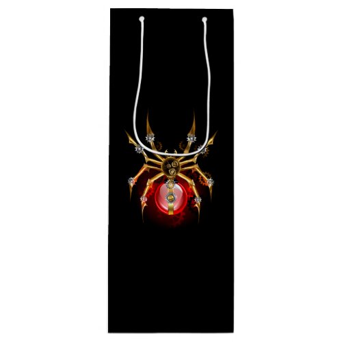 Steampunk spider on black wine gift bag