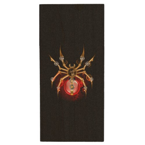 Steampunk spider on black wood flash drive