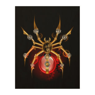 Steampunk spider on black wood wall art