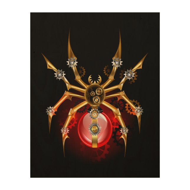 Steampunk spider on black wood wall art (Front)