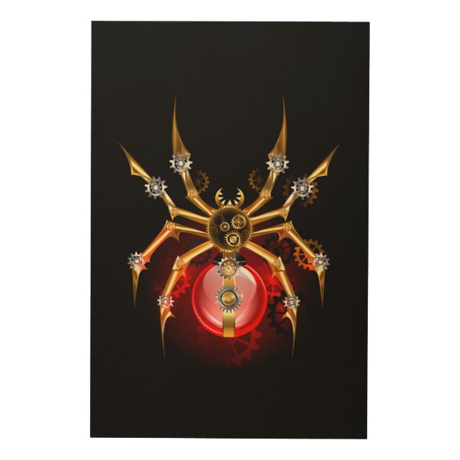 Steampunk spider on black wood wall art (Front)