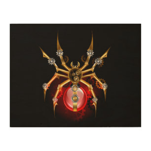 Steampunk spider on black wood wall art