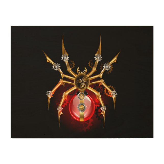 Steampunk spider on black wood wall art (Front)