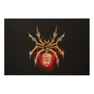 Steampunk spider on black wood wall art