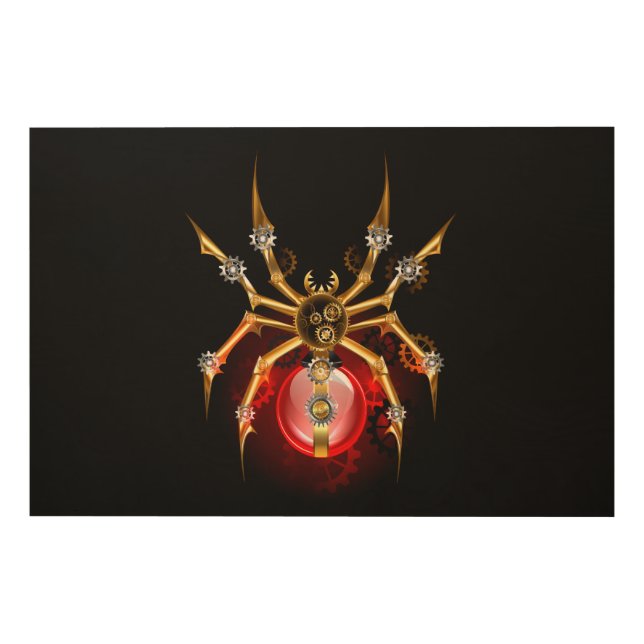 Steampunk spider on black wood wall art (Front)