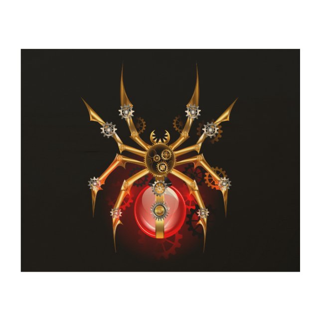 Steampunk spider on black wood wall art (Front)