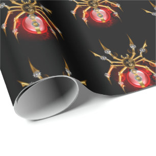 Steampunk spider on black wrapping paper