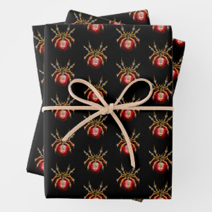 Steampunk spider on black wrapping paper sheets