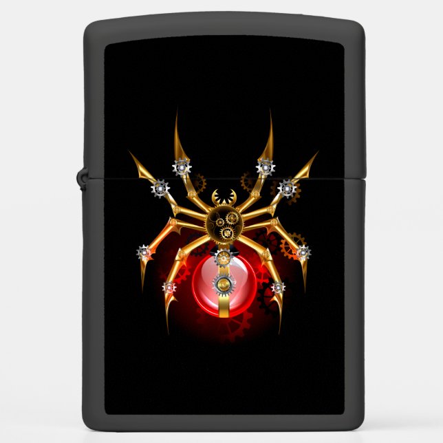 Steampunk spider on black zippo lighter (Front)
