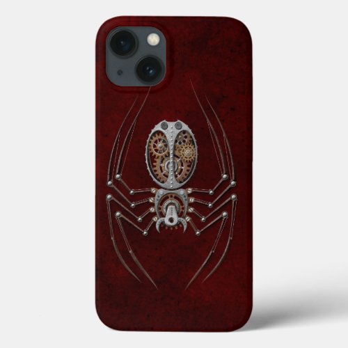 Steampunk Spider on Deep Red iPhone 13 Case