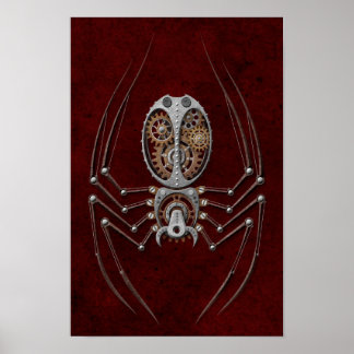 Steampunk Spider on Deep Red Poster