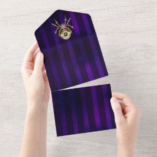 Steampunk Spider on Purple Background All In One Invitation