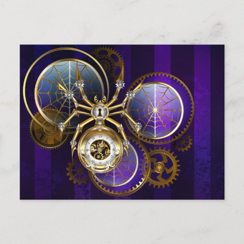 Steampunk Spider on Purple Background Announcement Postcard