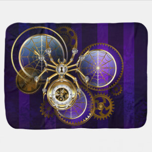 Steampunk Spider on Purple Background Baby Blanket