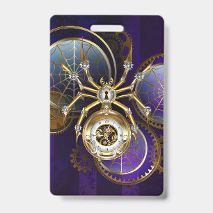 Steampunk Spider on Purple Background Badge
