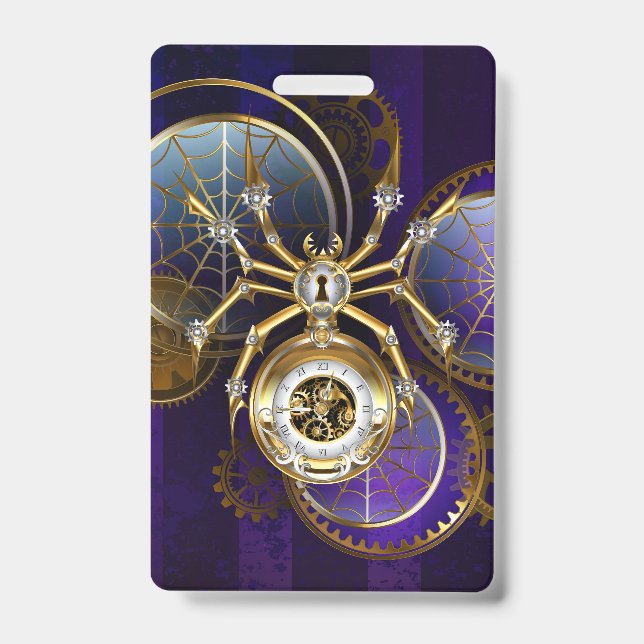 Steampunk Spider on Purple Background Badge (Front)