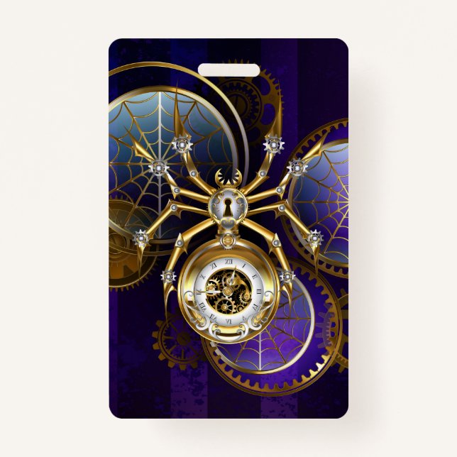 Steampunk Spider on Purple Background Badge (Front)