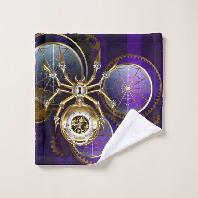Steampunk Spider on Purple Background Bath Towel Set (Wash Cloth)