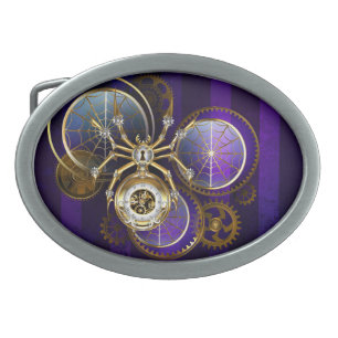 Steampunk Spider on Purple Background Belt Buckle