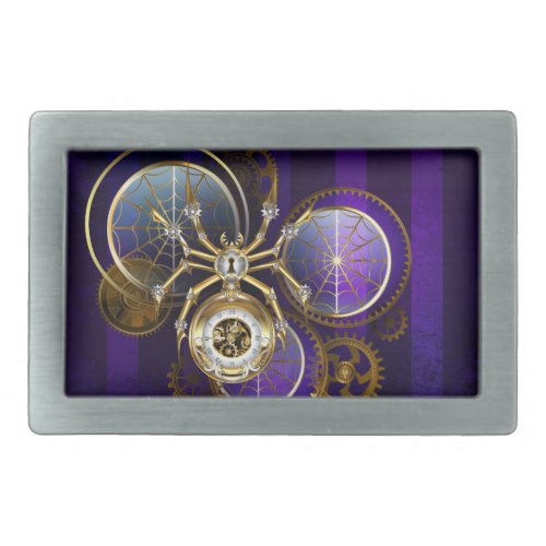 Steampunk Spider on Purple Background Belt Buckle