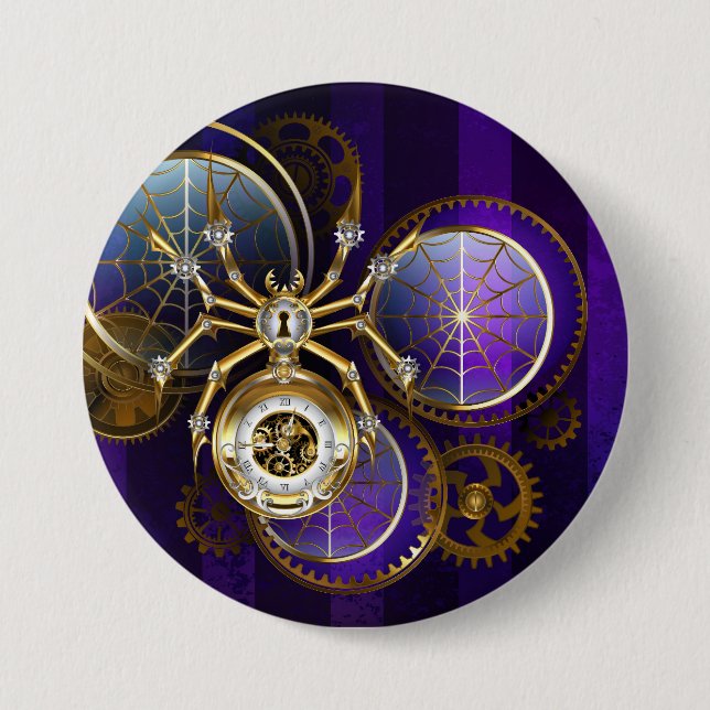 Steampunk Spider on Purple Background Button (Front)